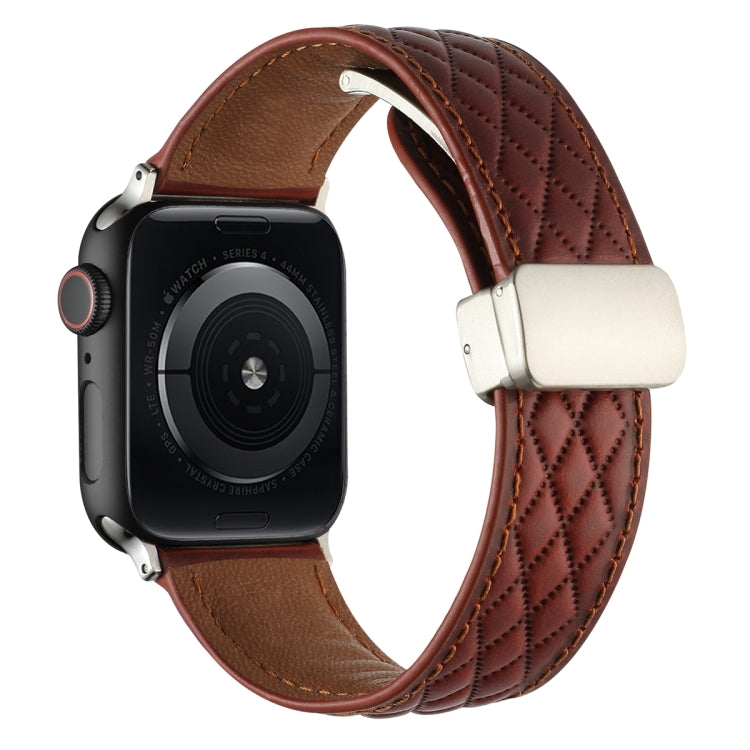 Frerndorf | Für Apple Watch Series 9 41mm Rauten-Muster Magnetische Klappschließe Leder Uhrenarmband (Rot)