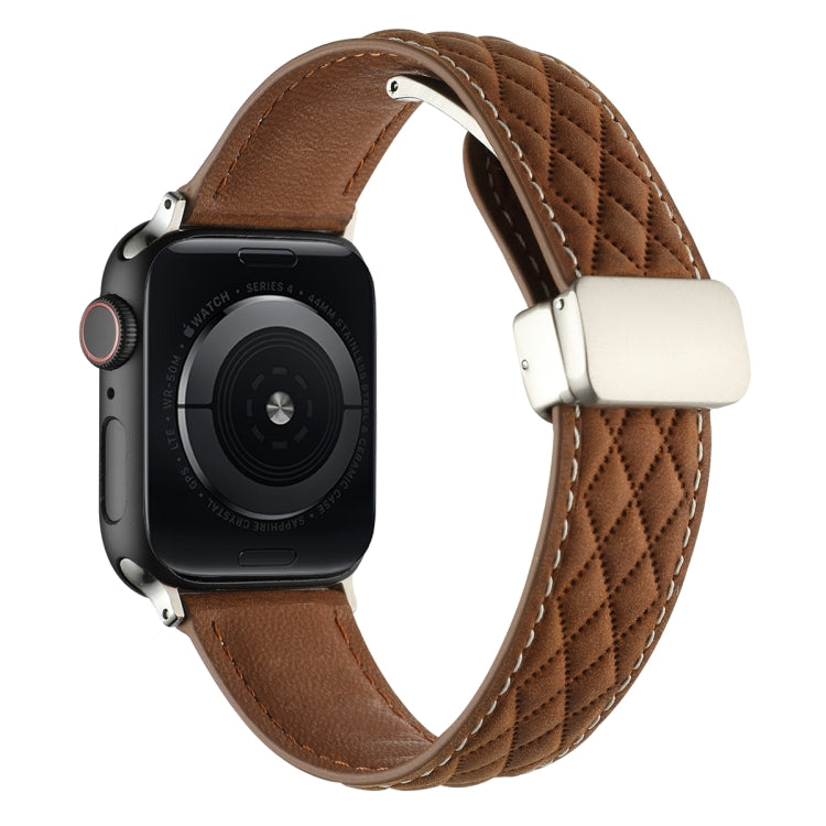 Frendorf | Für Apple Watch SE 2022 40mm Rhombus-Muster Magnetische Klappschließe Leder-Uhrenarmband (Dunkelbraun)