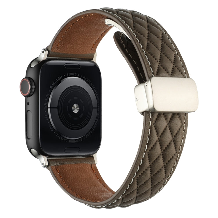 Frendorf | Für Apple Watch SE 2022 40mm Rhombus-Muster Magnetische Klappschließe Lederuhrband (Braun)