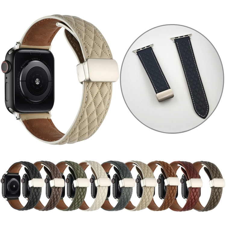 Frerndorf | Für Apple Watch Series 9 41mm Rauten-Muster Magnetische Klappschließe Leder Uhrenarmband (Rot)