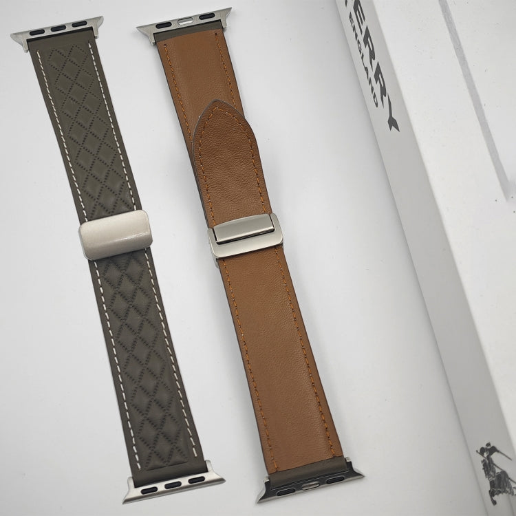 Frerndorf | Für Apple Watch Series 9 41mm Rauten-Muster Magnetische Klappschließe Leder Uhrenarmband (Rot)