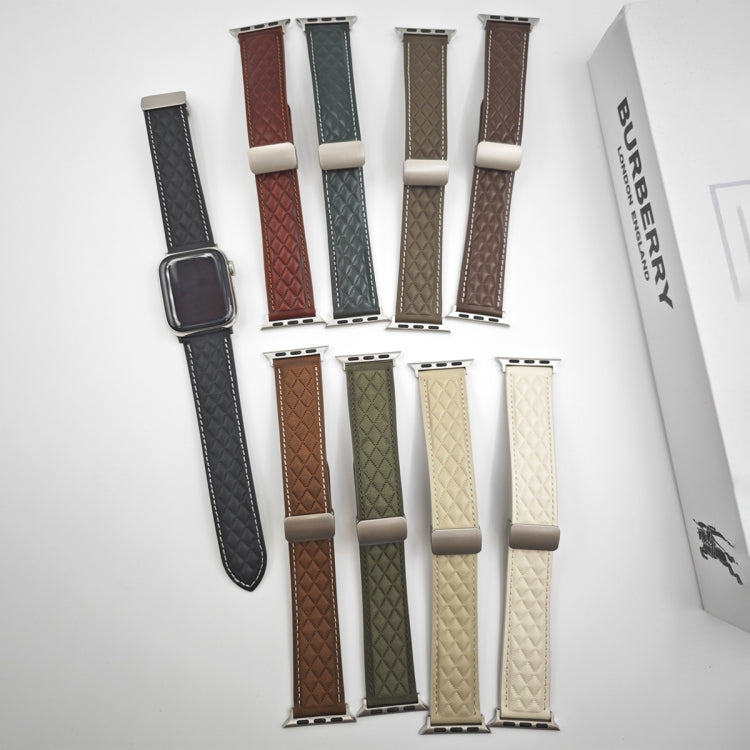 Frerndorf | Für Apple Watch Series 9 41mm Rauten-Muster Magnetische Klappschließe Leder Uhrenarmband (Rot)