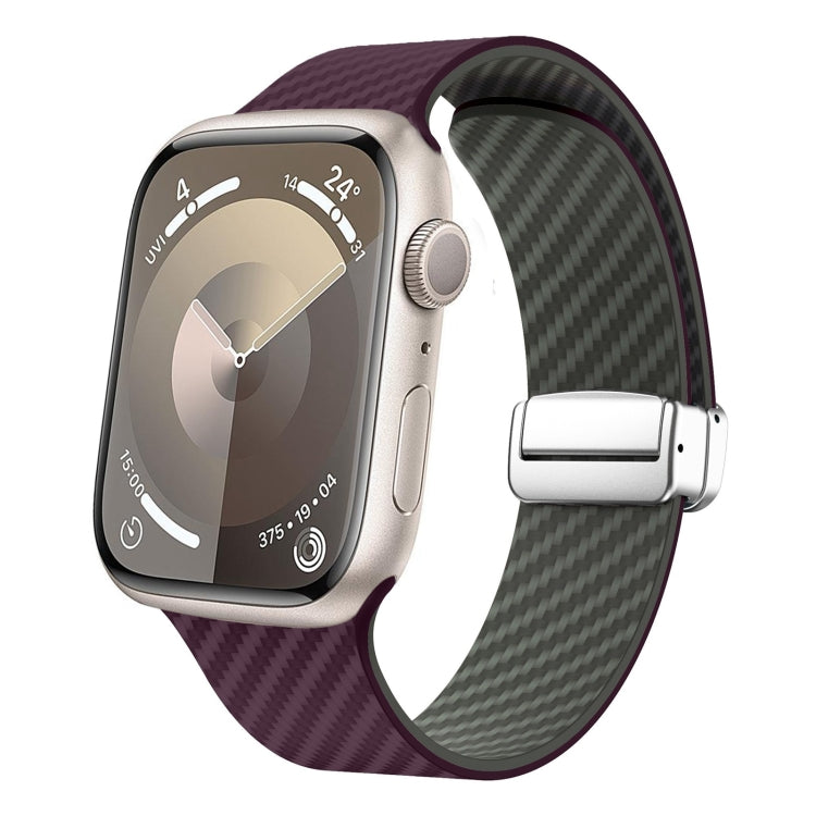 Frendorf | Für Apple Watch SE 2023 40mm Carbonfaser Magnetische Silber Schnalle Uhrband (Lila Grün)