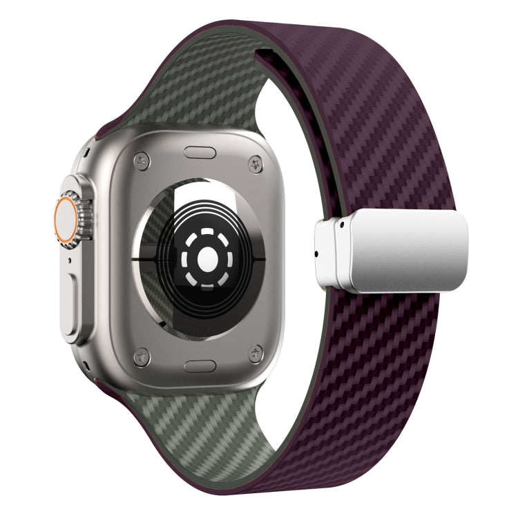Frendorf | Für Apple Watch SE 2023 40mm Carbonfaser Magnetische Silber Schnalle Uhrband (Lila Grün)