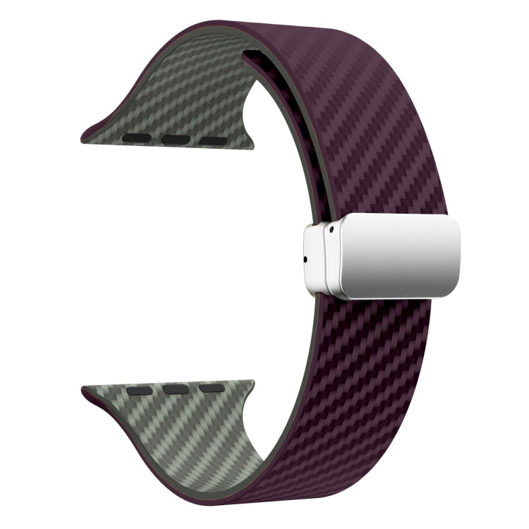Frendorf | Für Apple Watch SE 2023 40mm Carbonfaser Magnetische Silber Schnalle Uhrband (Lila Grün)