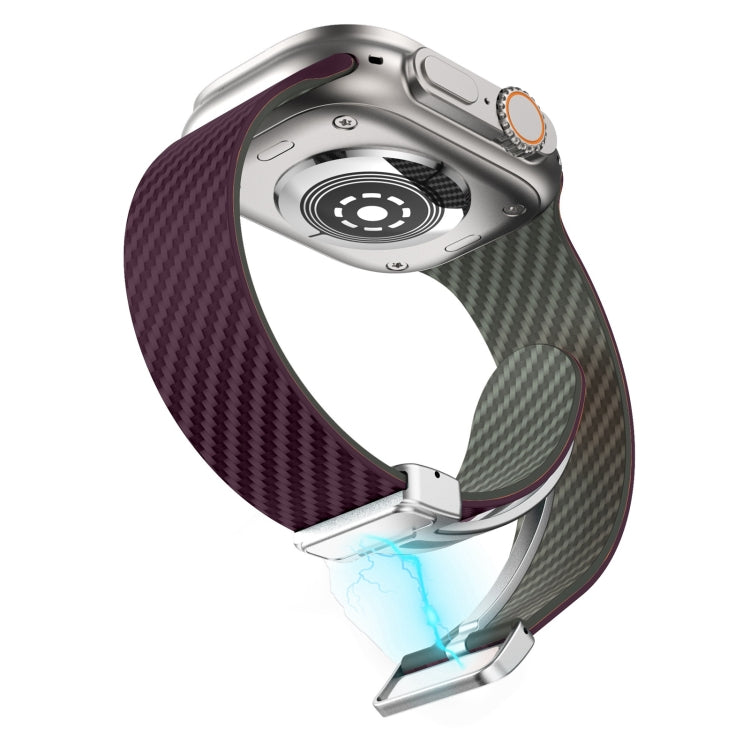 Frendorf | Für Apple Watch SE 2023 40mm Carbonfaser Magnetische Silber Schnalle Uhrband (Lila Grün)