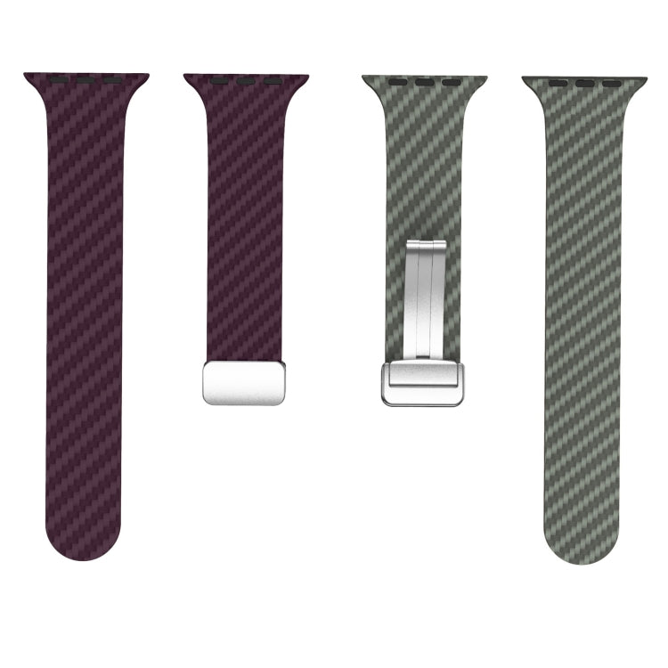 Frendorf | Für Apple Watch SE 2023 40mm Carbonfaser Magnetische Silber Schnalle Uhrband (Lila Grün)