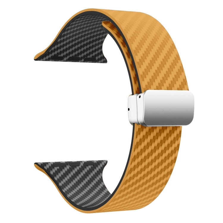 Frerndorf | Für Apple Watch Series 9 45mm Carbonfaser Magnetische Silber Schnalle Uhr Band (Hellbraun Schwarz)