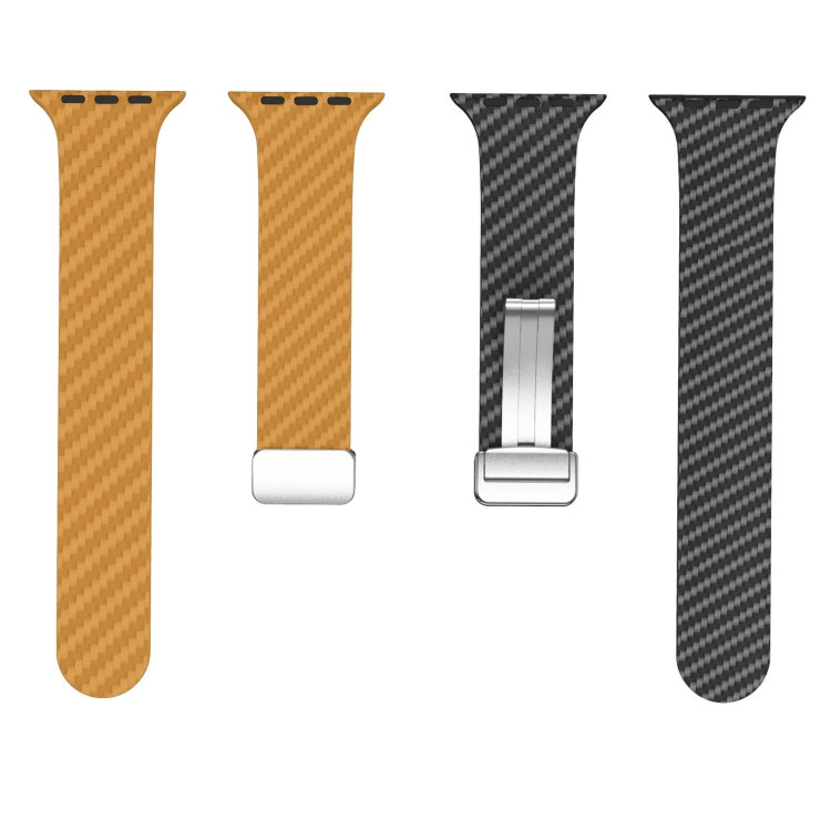 Frerndorf | Für Apple Watch Series 9 45mm Carbonfaser Magnetische Silber Schnalle Uhr Band (Hellbraun Schwarz)