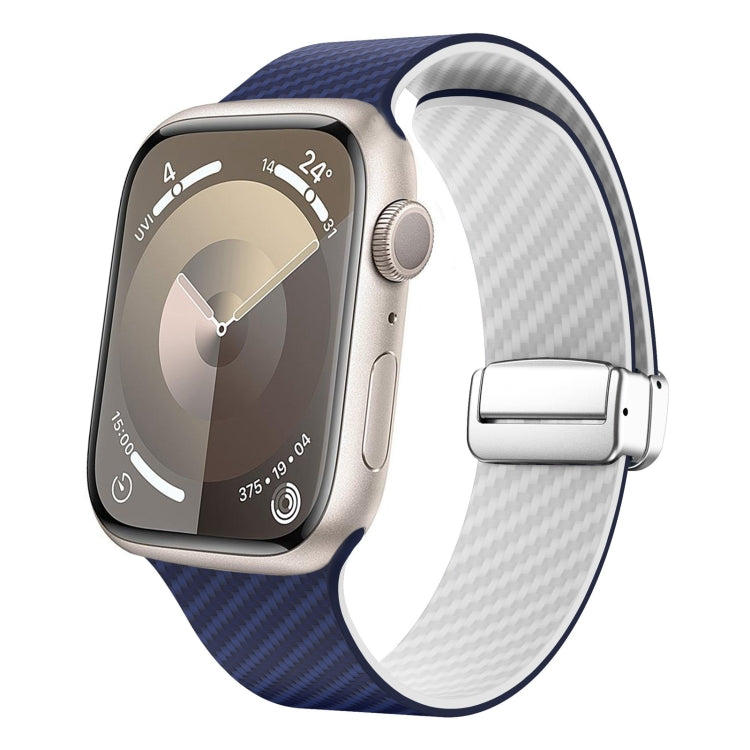 Frendorf | Für Apple Watch SE 2022 40mm Kohlefaser Magnetische Silber Schnalle Uhrenarmband (Königsblau Weiß)