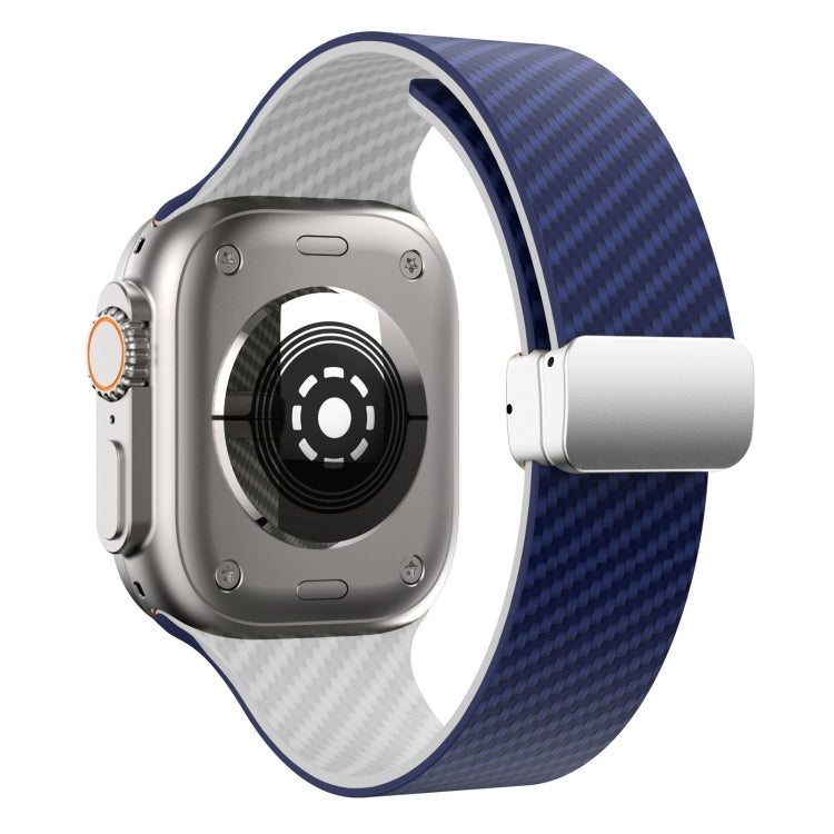 Frendorf | Für Apple Watch SE 2022 40mm Kohlefaser Magnetische Silber Schnalle Uhrenarmband (Königsblau Weiß)
