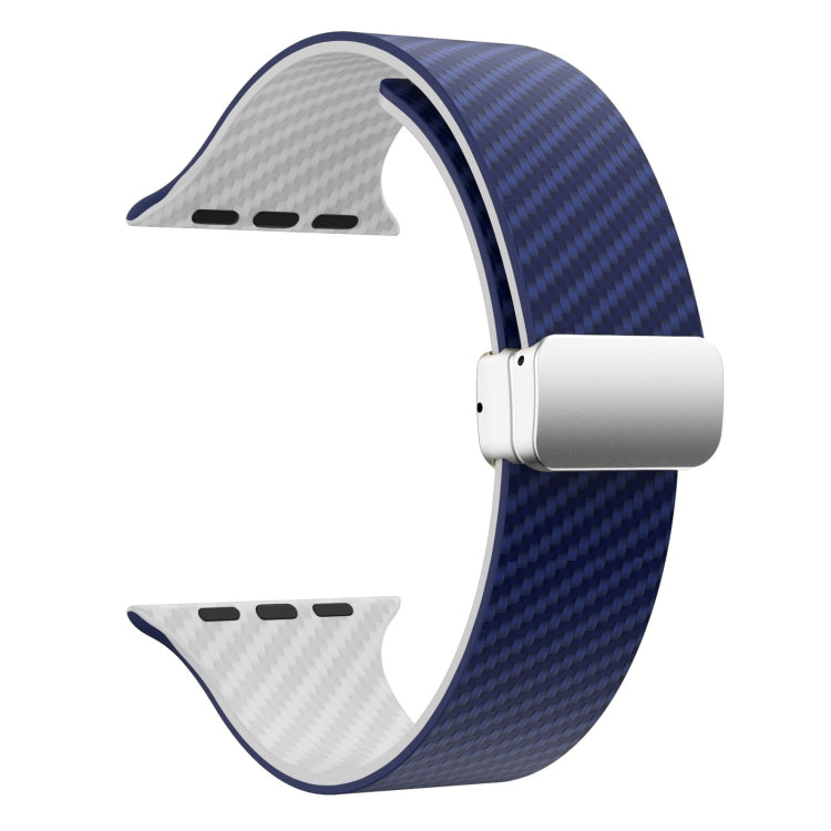 Frendorf | Für Apple Watch SE 2022 40mm Kohlefaser Magnetische Silber Schnalle Uhrenarmband (Königsblau Weiß)