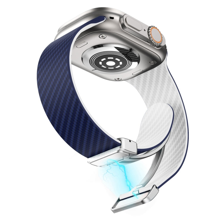 Frendorf | Für Apple Watch SE 2022 40mm Kohlefaser Magnetische Silber Schnalle Uhrenarmband (Königsblau Weiß)