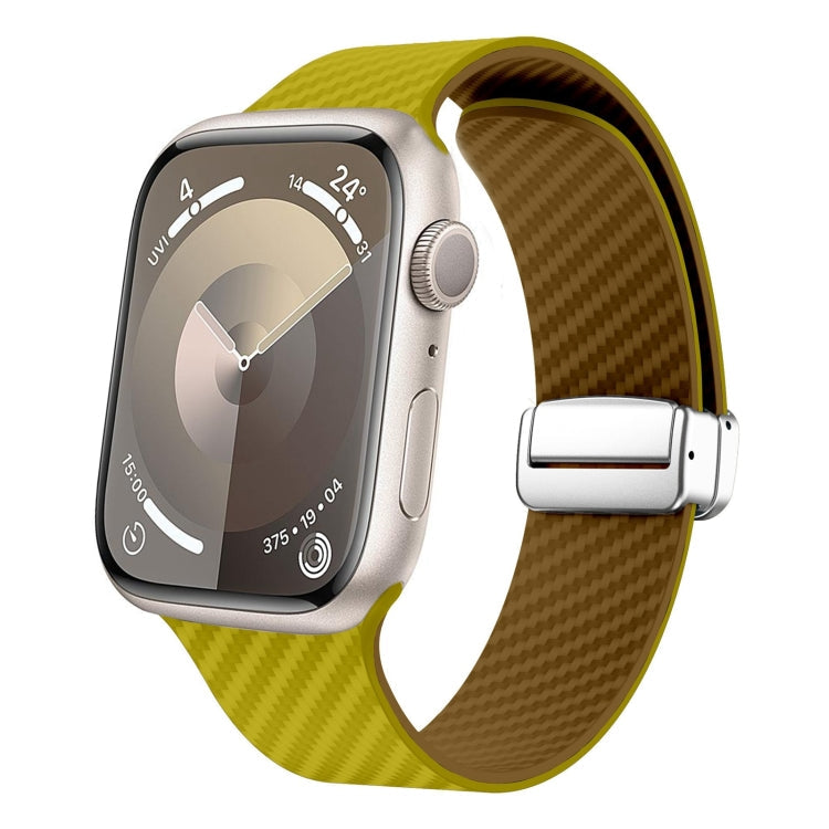 Frendorf | Für Apple Watch SE 2022 40mm Kohlefaser Magnetische Silber Schnalle Uhrband (Olivenbraun)