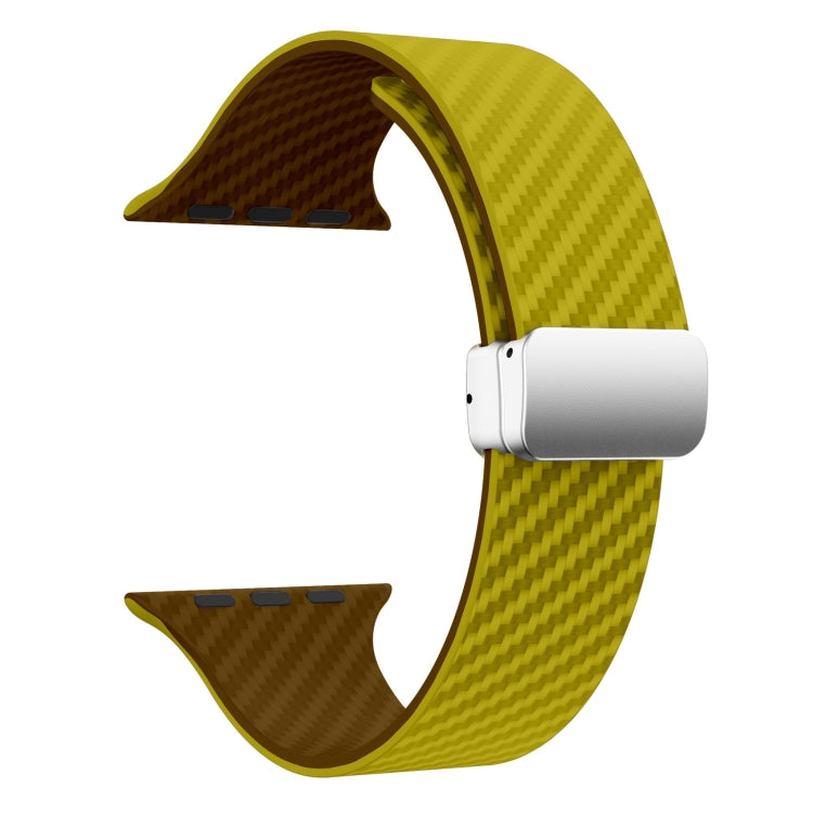 Frendorf | Für Apple Watch SE 2022 40mm Kohlefaser Magnetische Silber Schnalle Uhrband (Olivenbraun)