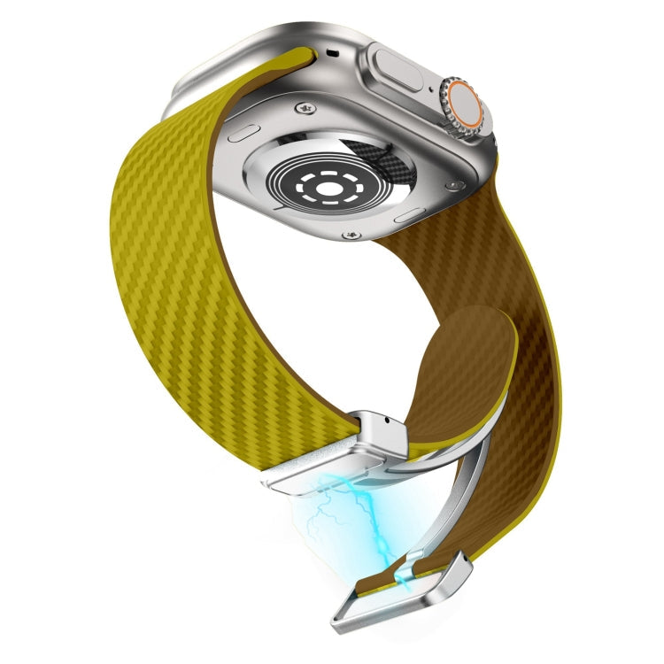 Frendorf | Für Apple Watch SE 2022 40mm Kohlefaser Magnetische Silber Schnalle Uhrband (Olivenbraun)