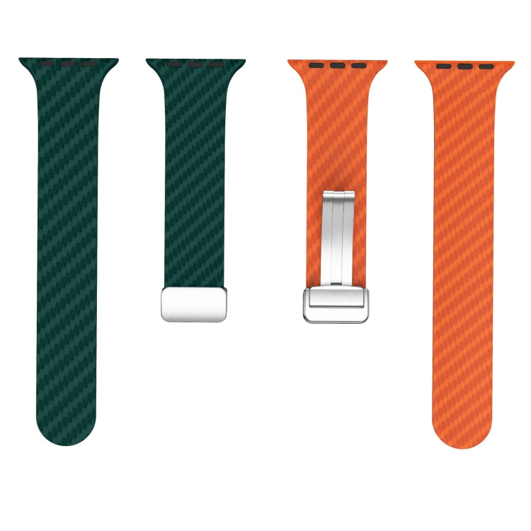 Frendorf | Für Apple Watch SE 2022 40mm Carbonfaser Magnetische Silbergürtel Uhrband (Dunkelgrün Orange)
