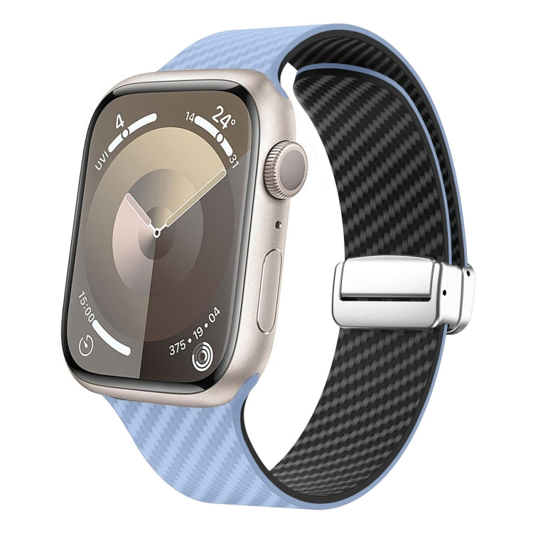 Frendorf | Für Apple Watch SE 2022 40mm Kohlefaser Magnetische Silber Schnalle Uhrenarmband (Hellblau Schwarz)