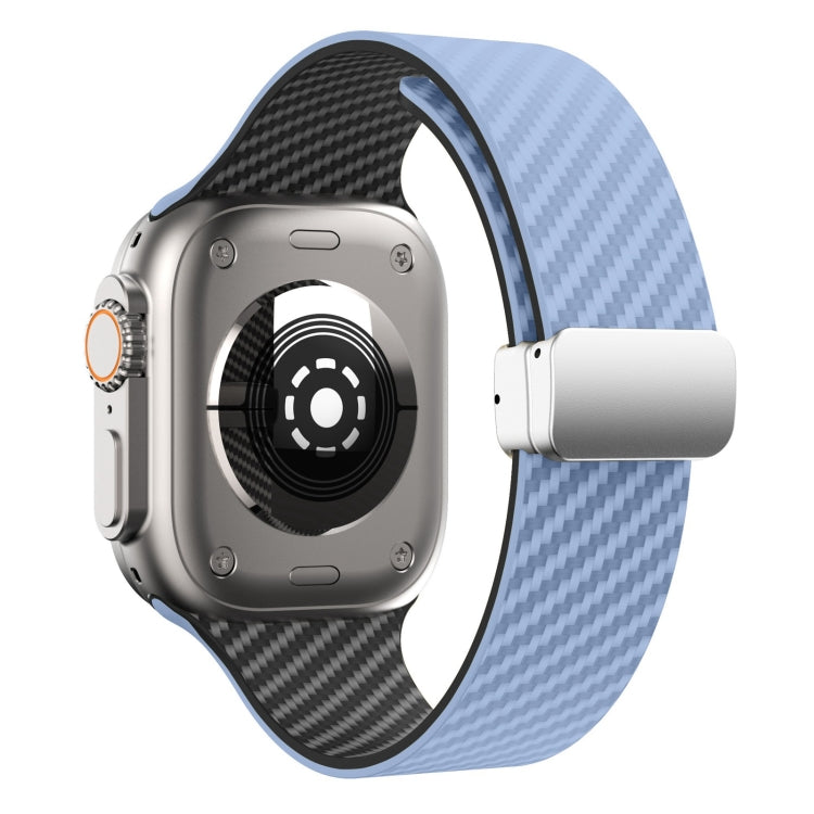 Frendorf | Für Apple Watch SE 2022 40mm Kohlefaser Magnetische Silber Schnalle Uhrenarmband (Hellblau Schwarz)