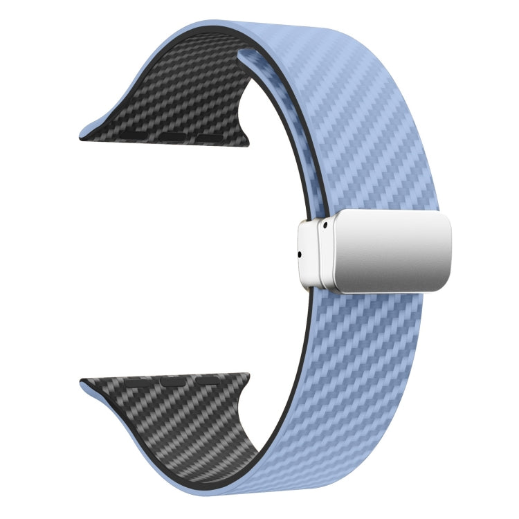 Frendorf | Für Apple Watch SE 2022 40mm Kohlefaser Magnetische Silber Schnalle Uhrenarmband (Hellblau Schwarz)