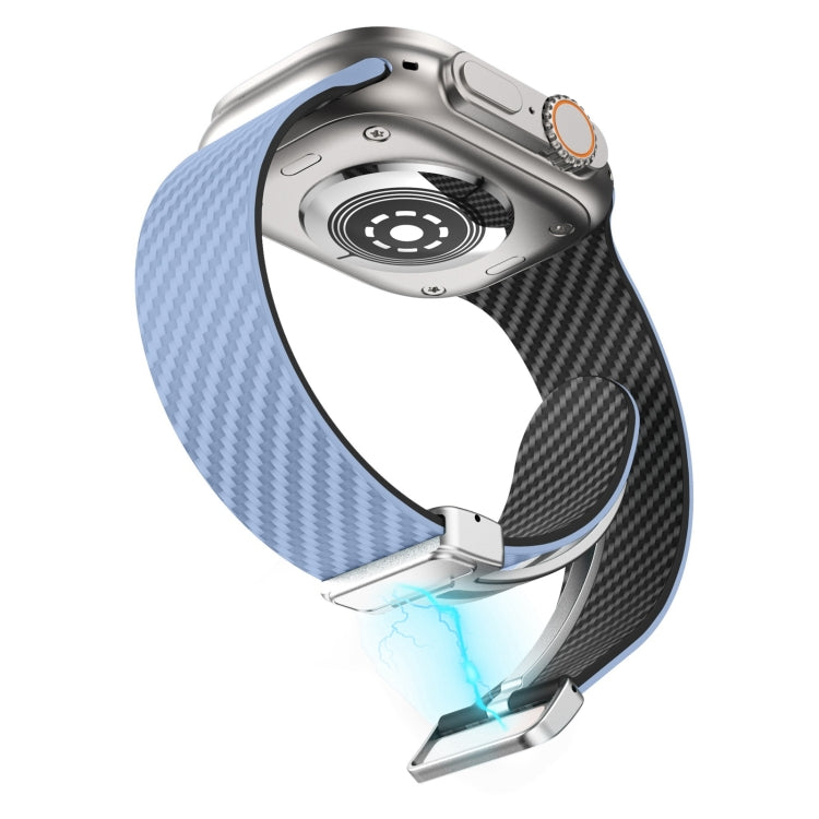 Frendorf | Für Apple Watch SE 2022 40mm Kohlefaser Magnetische Silber Schnalle Uhrenarmband (Hellblau Schwarz)