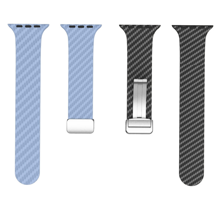 Frendorf | Für Apple Watch SE 2022 40mm Kohlefaser Magnetische Silber Schnalle Uhrenarmband (Hellblau Schwarz)