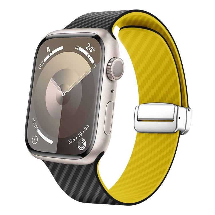Frendorf | Für Apple Watch Series 5 40mm Kohlenstofffaser Magnetische Silbernadel Uhrband (Schwarz Gelb)