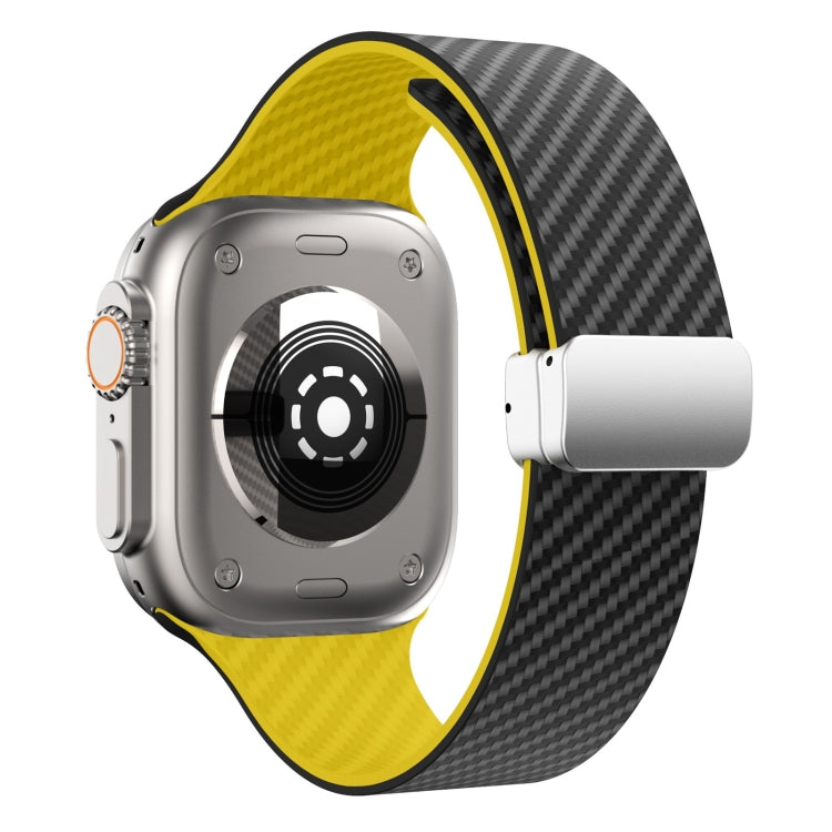 Frendorf | Für Apple Watch Series 5 40mm Kohlenstofffaser Magnetische Silbernadel Uhrband (Schwarz Gelb)
