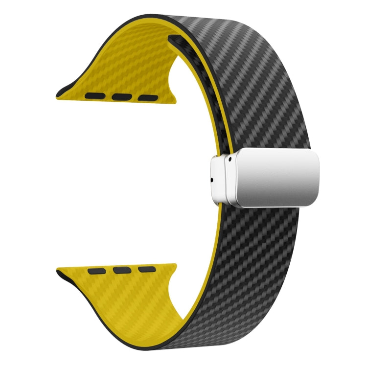 Frendorf | Für Apple Watch Series 5 40mm Kohlenstofffaser Magnetische Silbernadel Uhrband (Schwarz Gelb)