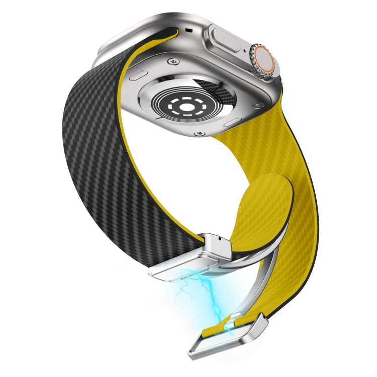 Frendorf | Für Apple Watch Series 5 40mm Kohlenstofffaser Magnetische Silbernadel Uhrband (Schwarz Gelb)