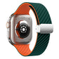 Frendorf | Für Apple Watch Series 5 40mm Kohlefaser Magnetische Silber Schnalle Armband (Dunkelgrün Orange)