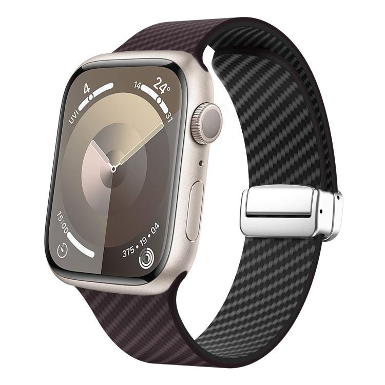 Frendorf | Für Apple Watch Series 5 40mm Carbonfaser Magnetische Silber Schnalle Uhrband (Dunkelbraun Schwarz)