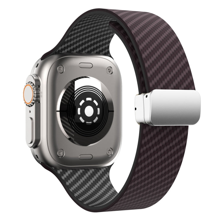 Frendorf | Für Apple Watch Series 5 40mm Carbonfaser Magnetische Silber Schnalle Uhrband (Dunkelbraun Schwarz)
