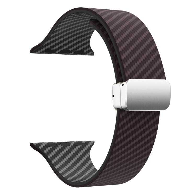 Frendorf | Für Apple Watch Series 5 40mm Carbonfaser Magnetische Silber Schnalle Uhrband (Dunkelbraun Schwarz)