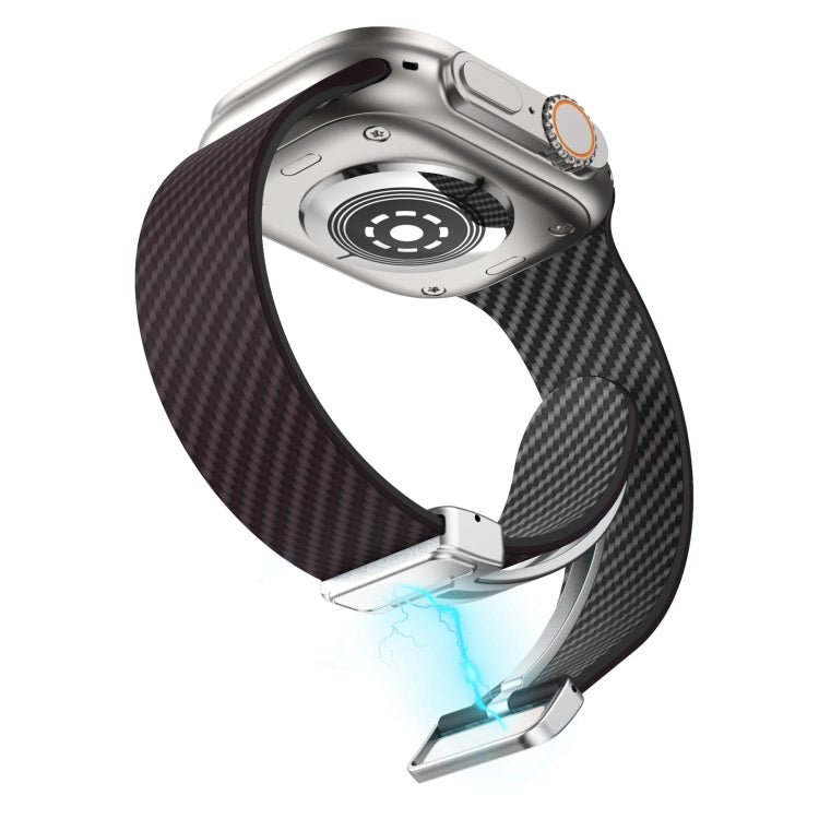 Frendorf | Für Apple Watch Series 5 40mm Carbonfaser Magnetische Silber Schnalle Uhrband (Dunkelbraun Schwarz)