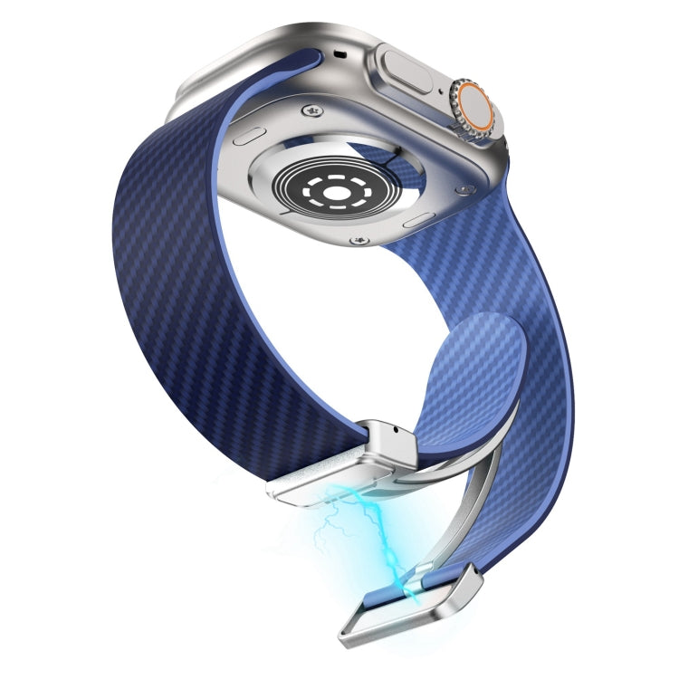 Frendorf | Für Apple Watch Series 4 40mm Kohlefaser Magnetische Silber Schnalle Armband (Königsblau Hellblau)