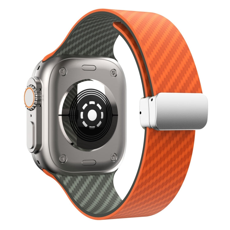 Frendorf | Für Apple Watch Serie 4 40mm Kohlefaser magnetische silberne Schnalle Uhrenarmband (Orange Gras)