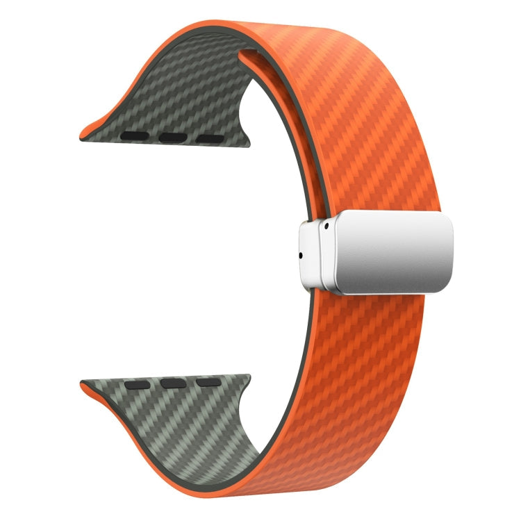Frendorf | Für Apple Watch Serie 4 40mm Kohlefaser magnetische silberne Schnalle Uhrenarmband (Orange Gras)