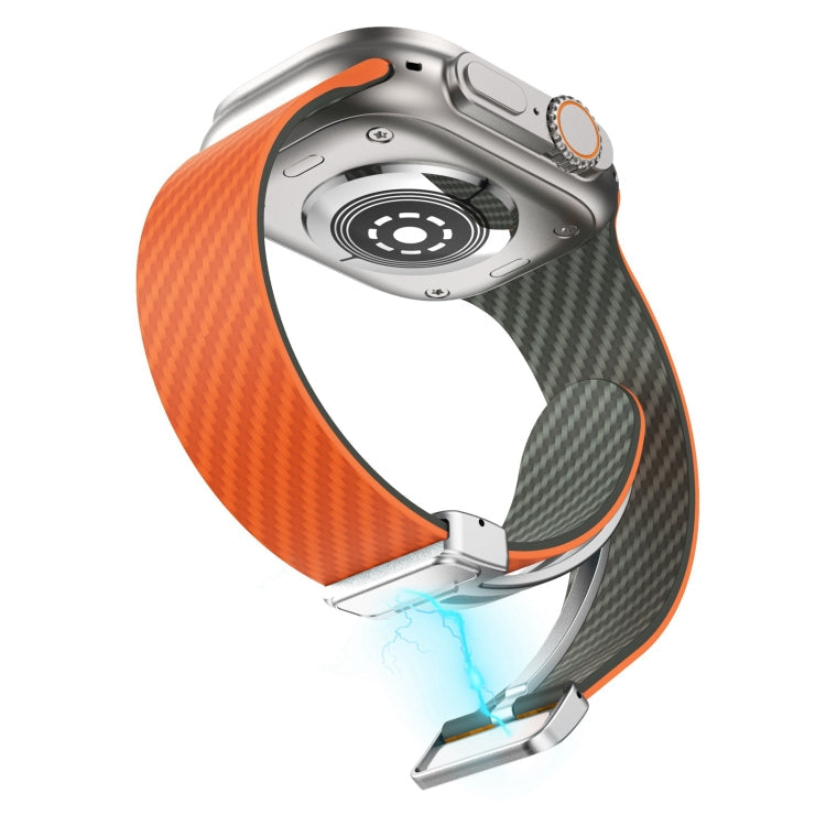 Frendorf | Für Apple Watch Serie 4 40mm Kohlefaser magnetische silberne Schnalle Uhrenarmband (Orange Gras)