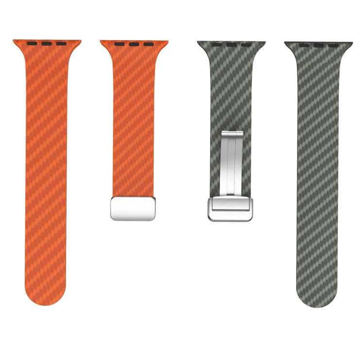 Frendorf | Für Apple Watch Serie 4 40mm Kohlefaser magnetische silberne Schnalle Uhrenarmband (Orange Gras)