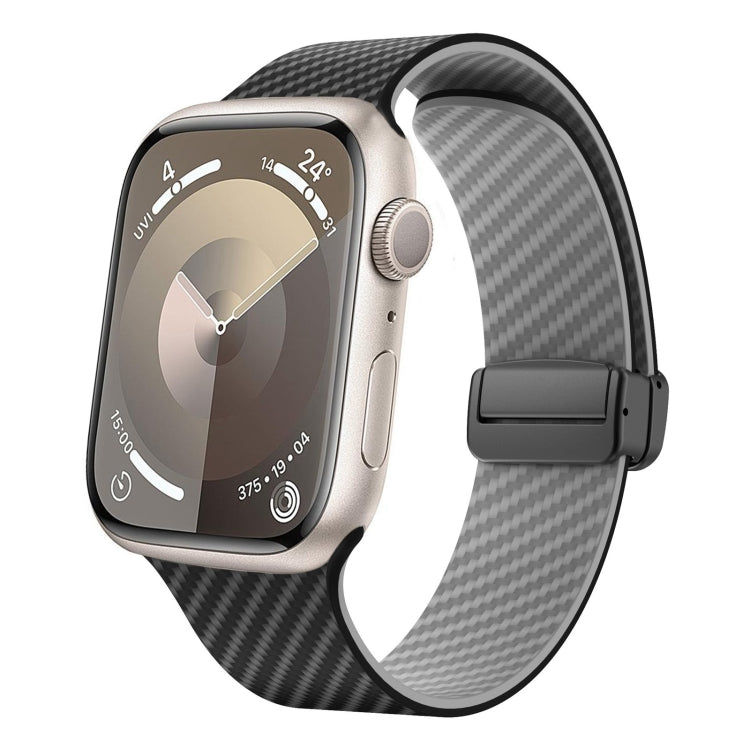 Frendorf | Für Apple Watch SE 2023 44mm Kohlefaser Magnetische Schwarze Schnalle Uhr Band (Schwarz Grau)