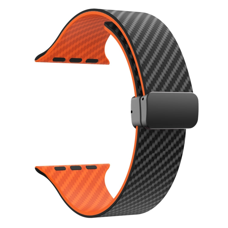 Frendorf | Für Apple Watch SE 2023 40mm Kohlefaser Magnetische Schwarze Schnalle Armband (Schwarz Orange)