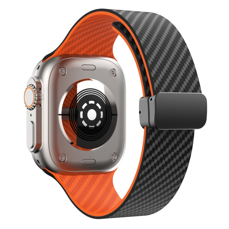Frendorf | Für Apple Watch Series 8 41mm Carbonfaser Magnetische Schwarze Schnalle Armband (Schwarz Orange)