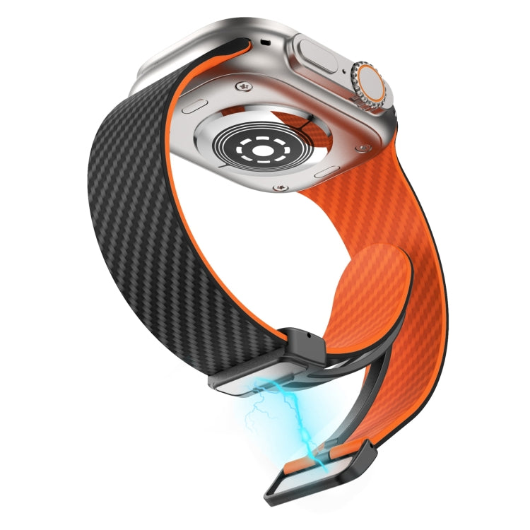 Frendorf | Für Apple Watch Series 8 41mm Carbonfaser Magnetische Schwarze Schnalle Armband (Schwarz Orange)