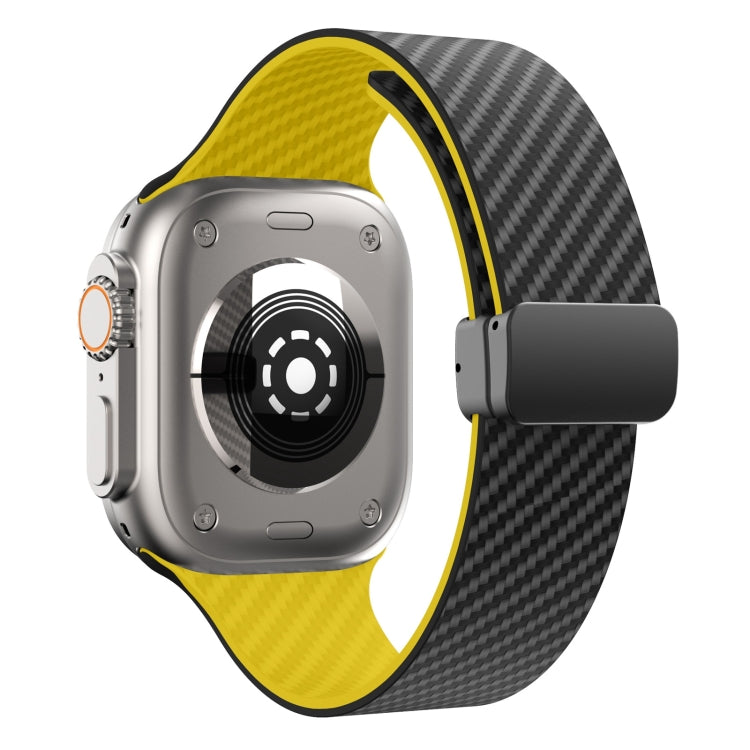Frendorf | Für Apple Watch SE 2022 44mm Carbonfaser Magnet Schwarz Schnalle Armband (Schwarz Gelb)