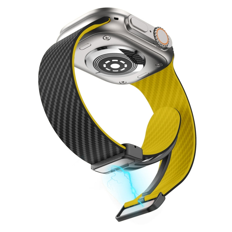 Frendorf | Für Apple Watch SE 2022 44mm Carbonfaser Magnet Schwarz Schnalle Armband (Schwarz Gelb)