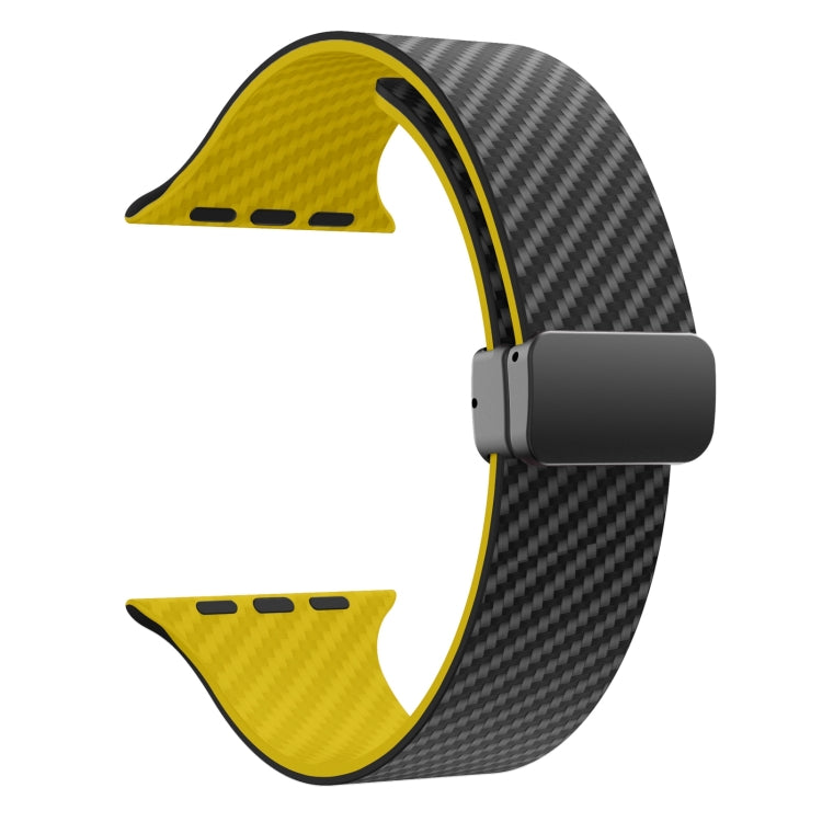 Frendorf | Für Apple Watch Series 7 41mm Karbonfaser Magnet Black Buckle Uhrband (Schwarz Gelb)