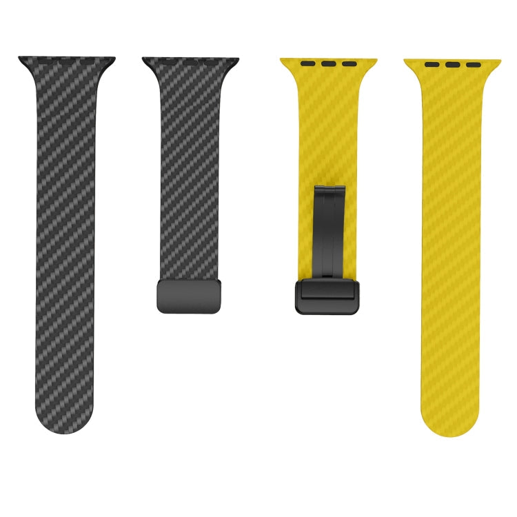 Frendorf | Für Apple Watch Series 7 41mm Karbonfaser Magnet Black Buckle Uhrband (Schwarz Gelb)