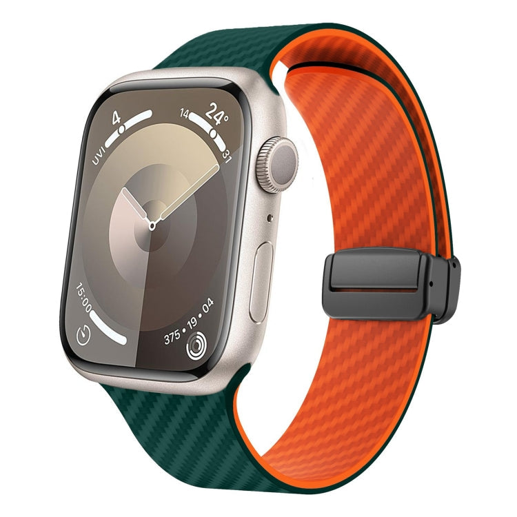 Frendorf | Für Apple Watch SE 40mm Carbonfaser Magnet Black Buckle Uhrenarmband (Dunkelgrün Orange)