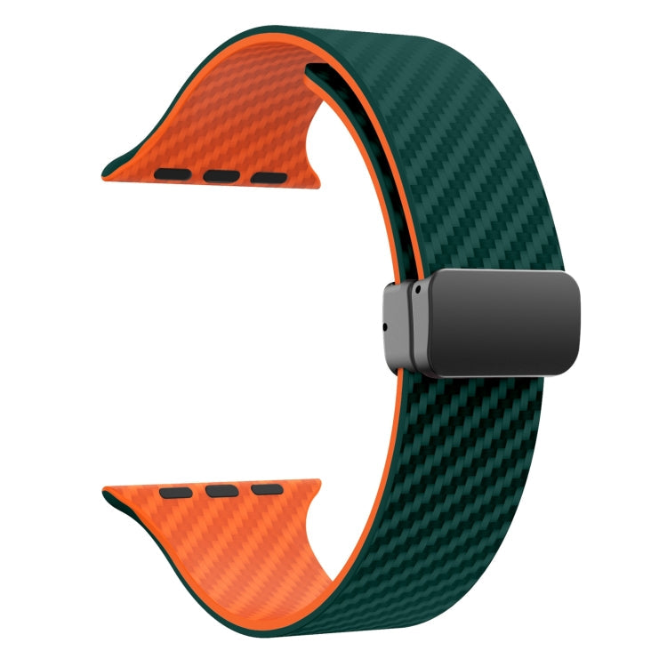 Frendorf | Für Apple Watch SE 40mm Carbonfaser Magnet Black Buckle Uhrenarmband (Dunkelgrün Orange)